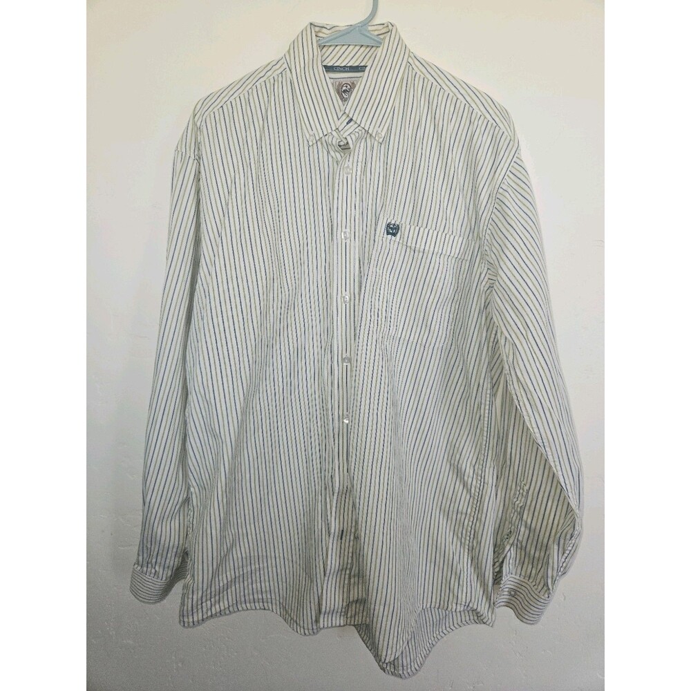 Cinch Men's Long Sleeve Western Cowboy Button-Up Shirt, Striped Green/Blue, M